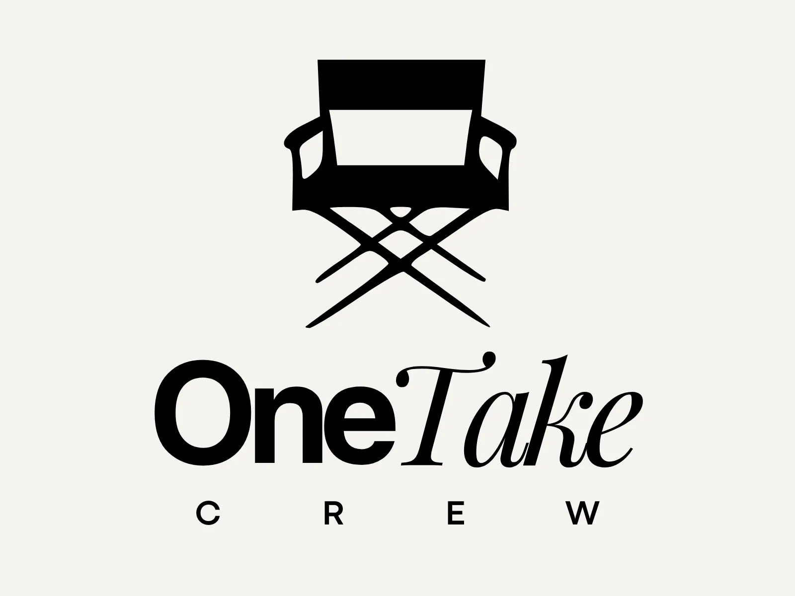 OneTake Crew logo: a director's chair above the OneTake Crew wordmark on off-white.