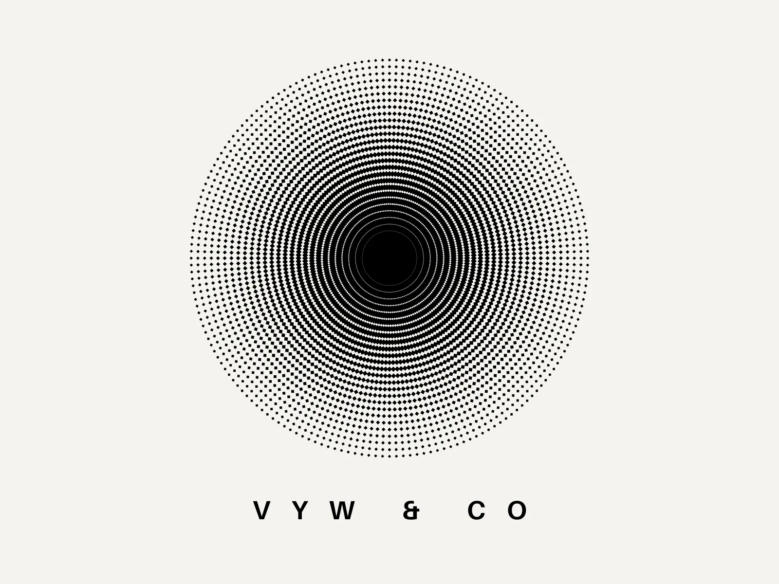 VYW & Co logo: a halftone dot spiral above the VYW & Co wordmark on off-white.